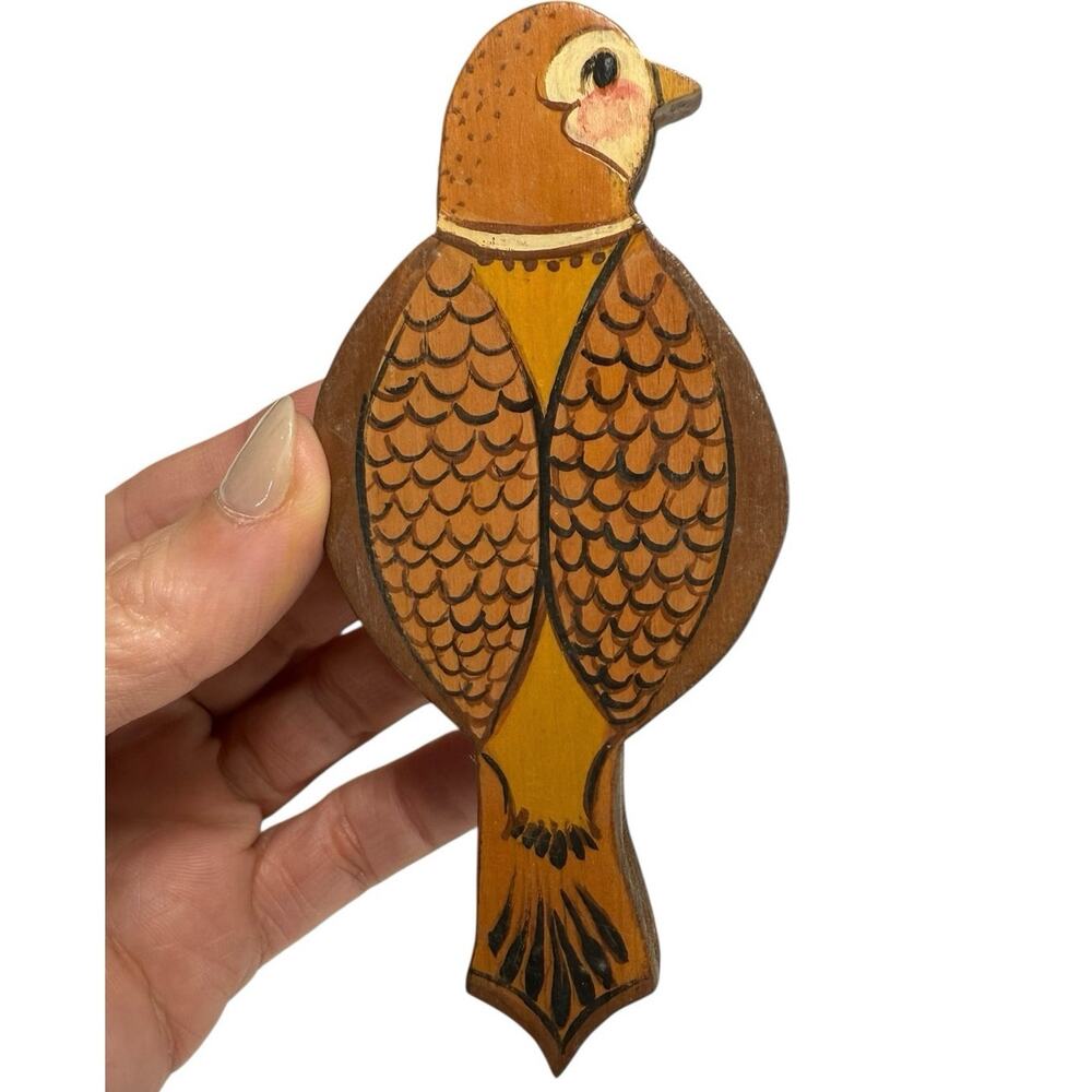 Carved Wooden Hand-Painted Partridge Bird Primitive Folk Art Rustic Shelf Decor